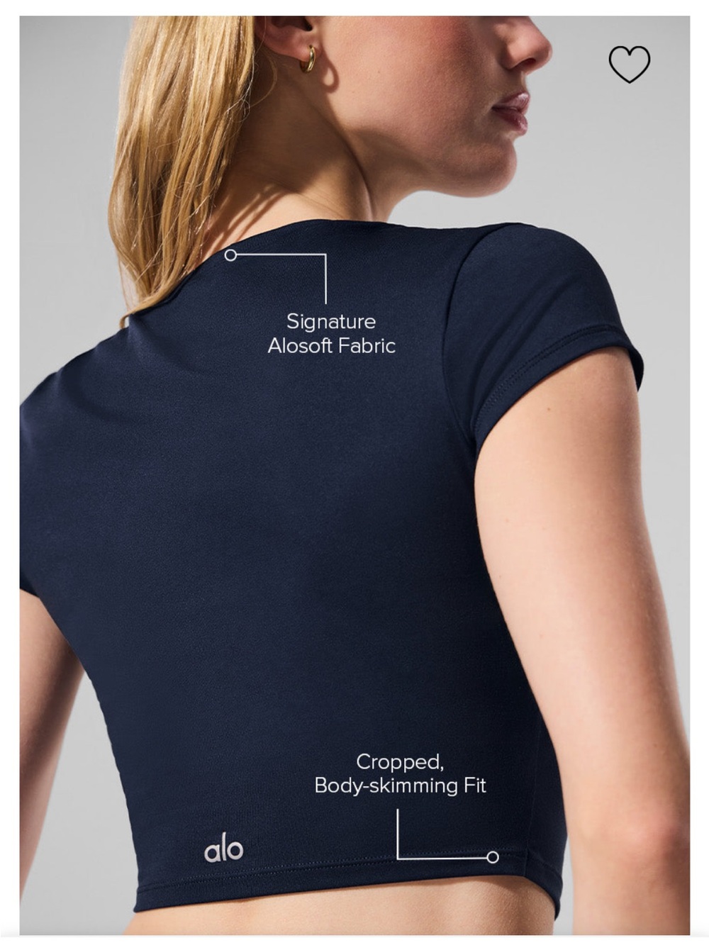Alo Yoga Alosoft Crop Finesse Short Sleeve Tee Medium Euc Navy View 2